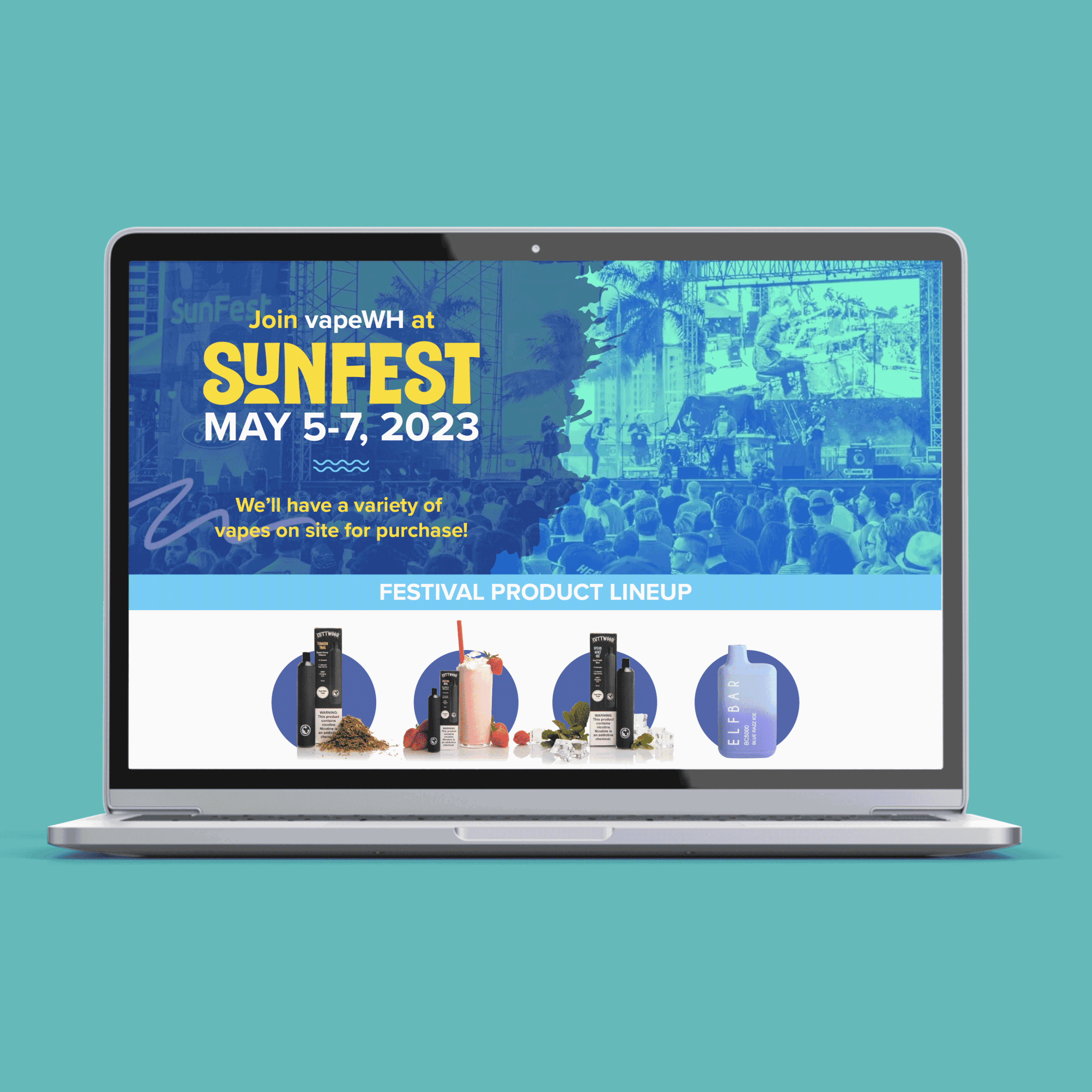 VapeWH_SunfestLandingpage TIB Creative Studio, Graphic Design, Web Design, Social Media Design, Marketing, Print Design, Branding, Re-Branding, Design Studio, Providence Rhode Island, Top Design Agency